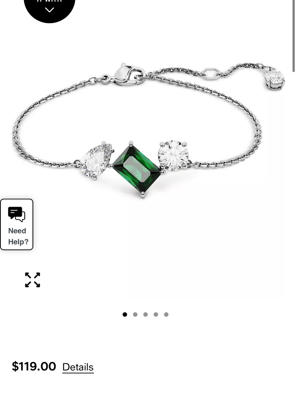 Swarovski Silver Bracelet with Green Center and Clear Side Stones